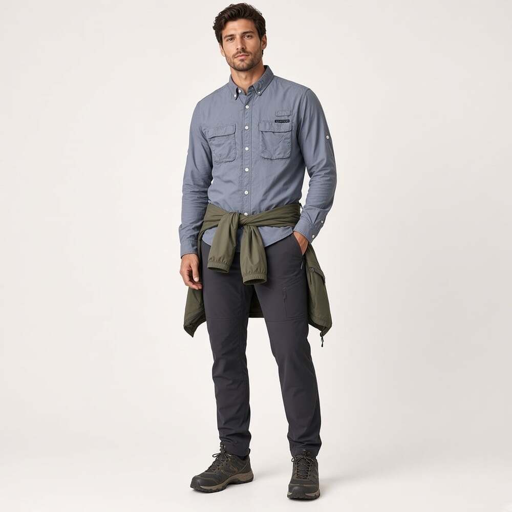 ExOfficio Men's L Slate Blue Long Sleeve Travel Fishing Shirt Vented Back Nylon - Picture 3 of 14